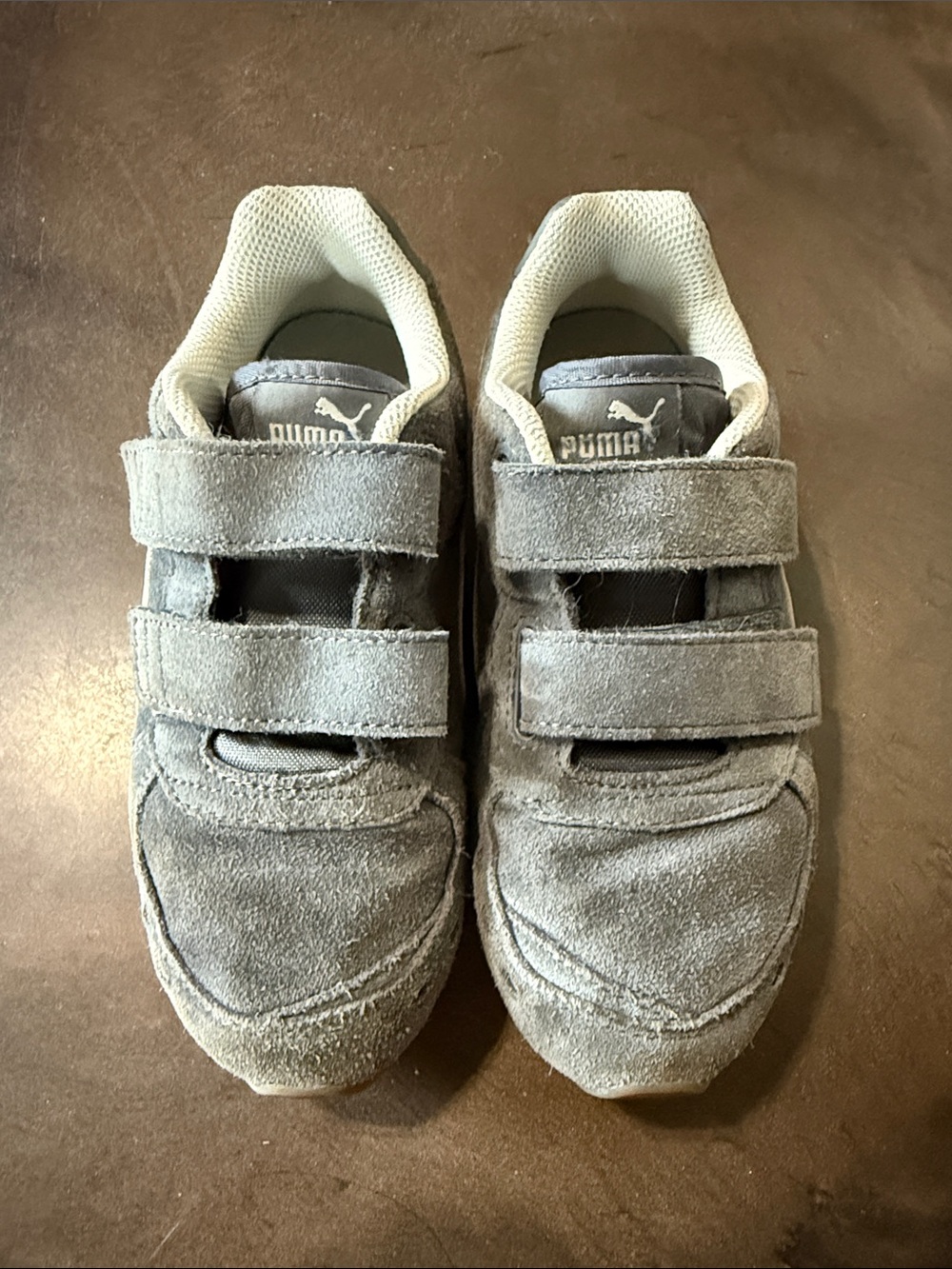 Puma Kids Gray Suede Double Velcro Sneakers